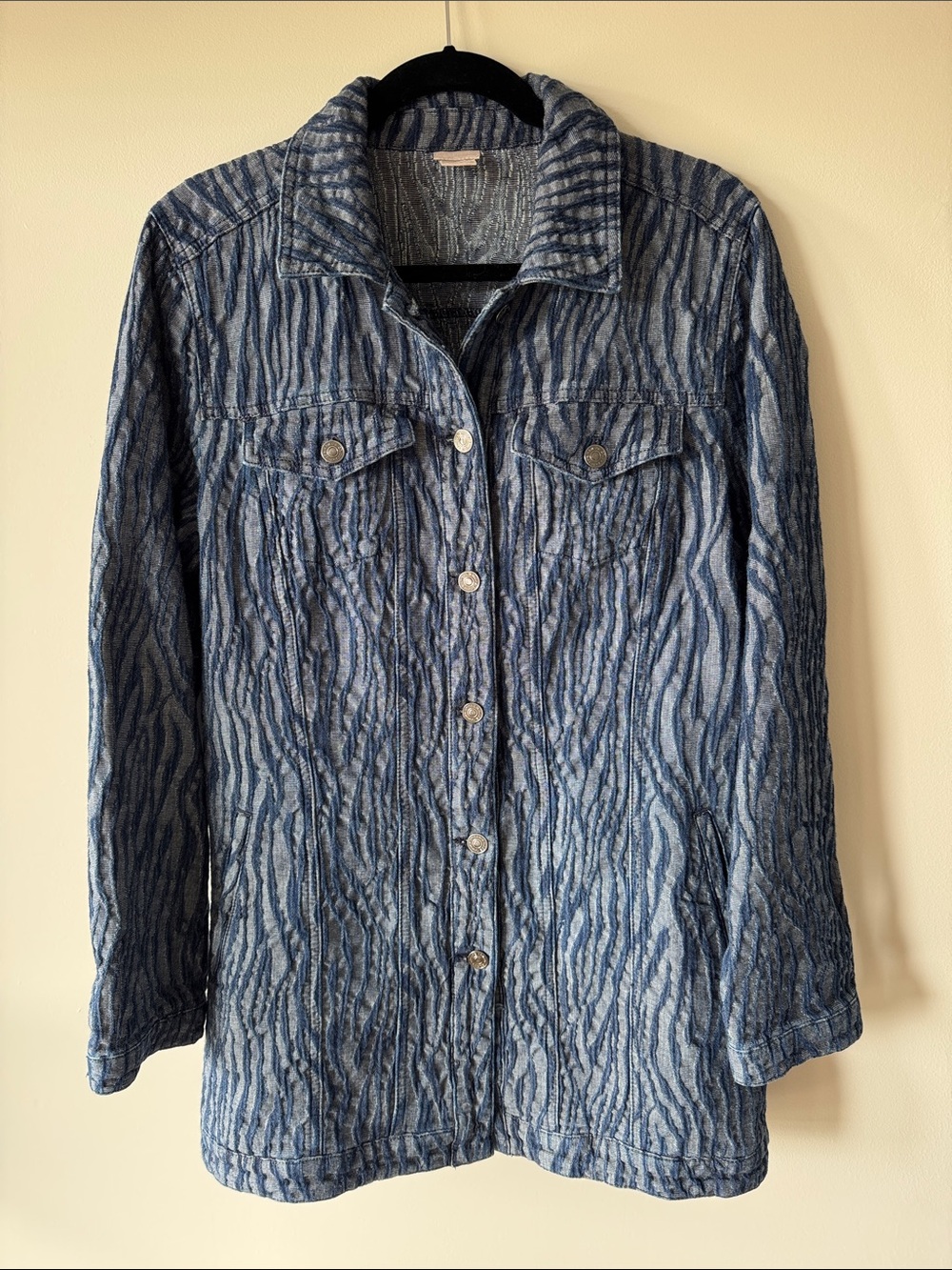 Chico's Blue Patterned Button-Up Jacket